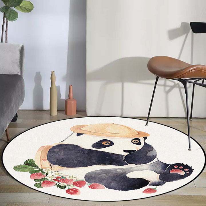 Lisslune | White Children's Room Rug Children's Animal Bear Dog Panda Pattern Area Rug Polyester Non-Slip Back Rug