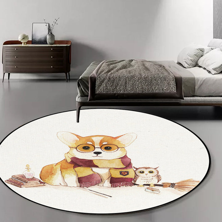Lisslune | White Children's Room Rug Children's Animal Bear Dog Panda Pattern Area Rug Polyester Non-Slip Back Rug