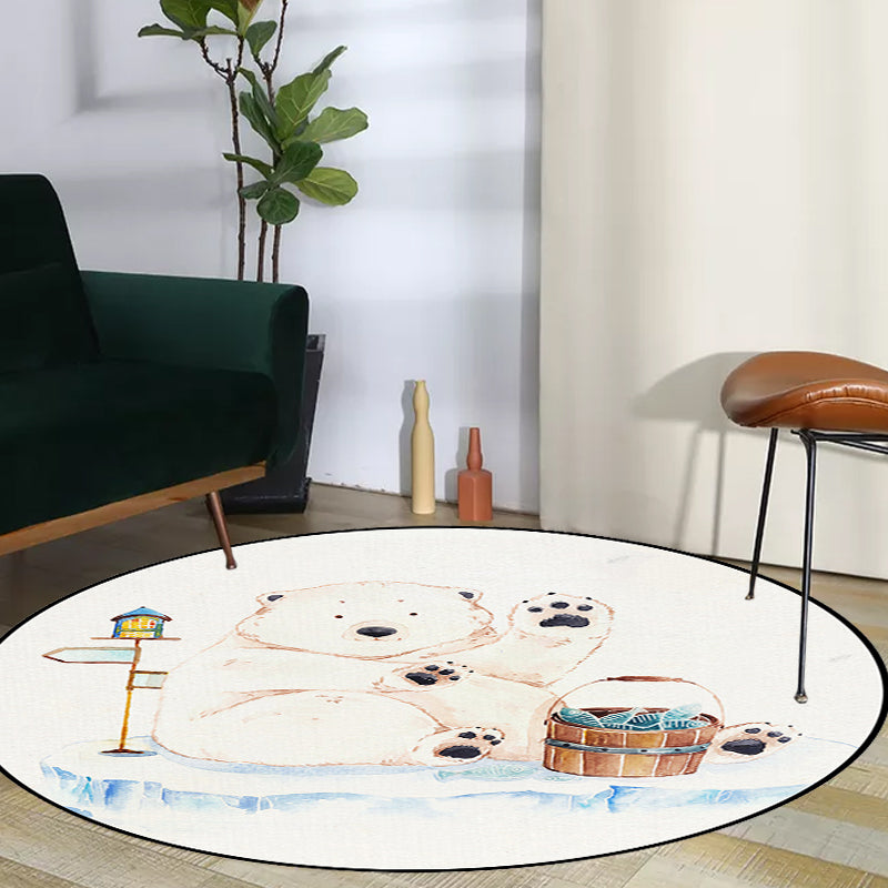 Lisslune | White Children's Room Rug Children's Animal Bear Dog Panda Pattern Area Rug Polyester Non-Slip Back Rug