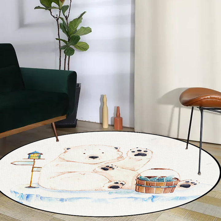 Lisslune | White Children's Room Rug Children's Animal Bear Dog Panda Pattern Area Rug Polyester Non-Slip Back Rug