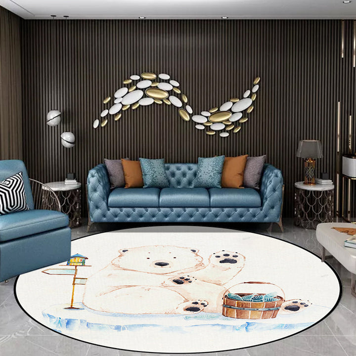Lisslune | White Children's Room Rug Children's Animal Bear Dog Panda Pattern Area Rug Polyester Non-Slip Back Rug
