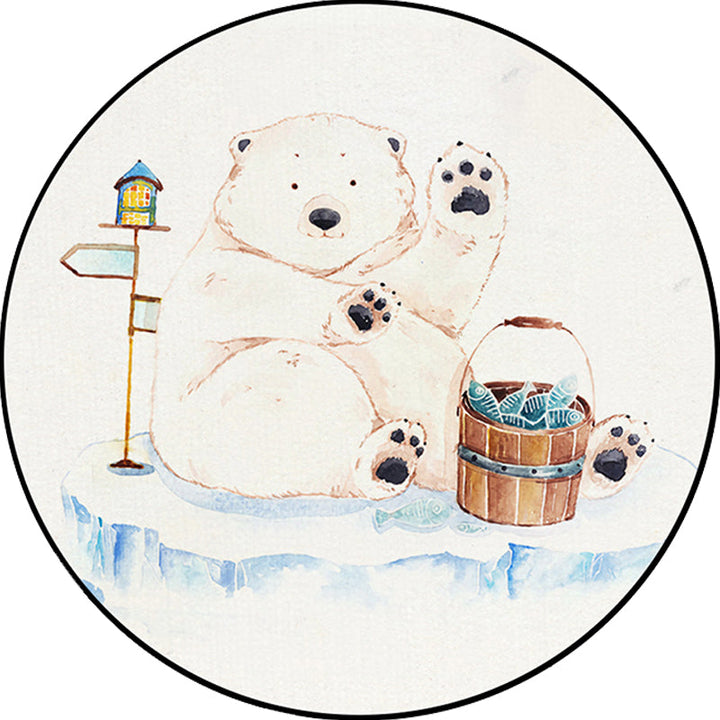 Lisslune | White Children's Room Rug Children's Animal Bear Dog Panda Pattern Area Rug Polyester Non-Slip Back Rug