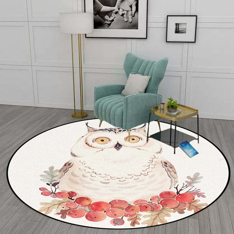 Lisslune | Cute Kids Rug in White Animal Owl Rabbit Sloth Pattern Rug Polyester Non-Slip Washable Rug for the Children's Room