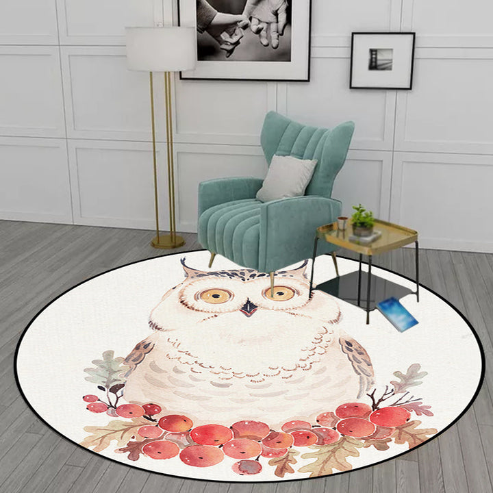 Lisslune | Cute Kids Rug in White Animal Owl Rabbit Sloth Pattern Rug Polyester Non-Slip Washable Rug for the Children's Room
