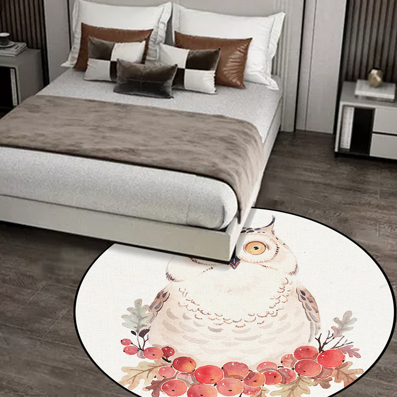Lisslune | Cute Kids Rug in White Animal Owl Rabbit Sloth Pattern Rug Polyester Non-Slip Washable Rug for the Children's Room
