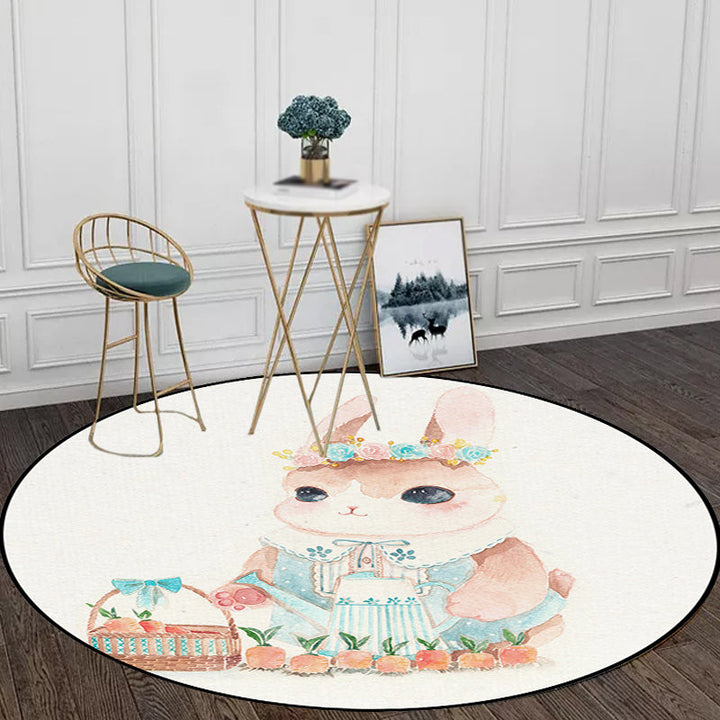 Lisslune | Cute Kids Rug in White Animal Owl Rabbit Sloth Pattern Rug Polyester Non-Slip Washable Rug for the Children's Room