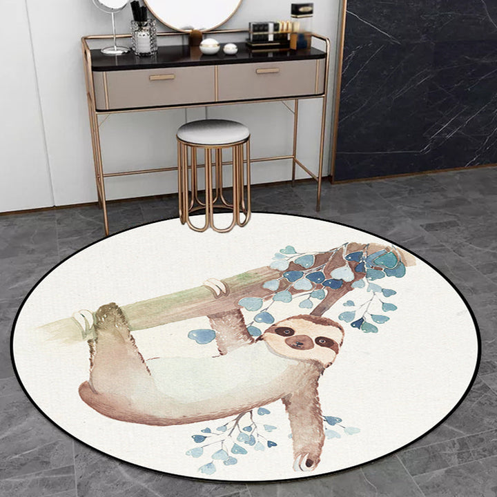 Lisslune | Cute Kids Rug in White Animal Owl Rabbit Sloth Pattern Rug Polyester Non-Slip Washable Rug for the Children's Room