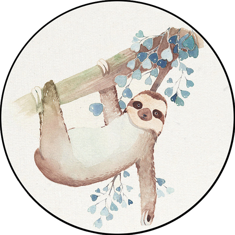 Lisslune | Cute Kids Rug in White Animal Owl Rabbit Sloth Pattern Rug Polyester Non-Slip Washable Rug for the Children's Room
