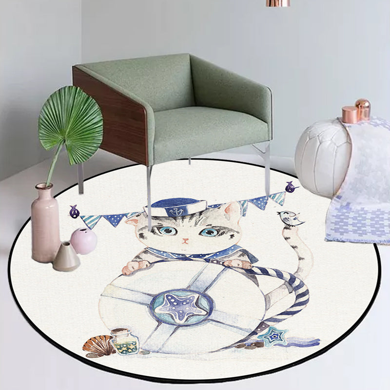 Lisslune | Cute Kids Rug in White Animal Owl Rabbit Sloth Pattern Rug Polyester Non-Slip Washable Rug for the Children's Room