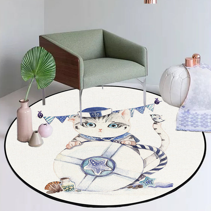Lisslune | Cute Kids Rug in White Animal Owl Rabbit Sloth Pattern Rug Polyester Non-Slip Washable Rug for the Children's Room