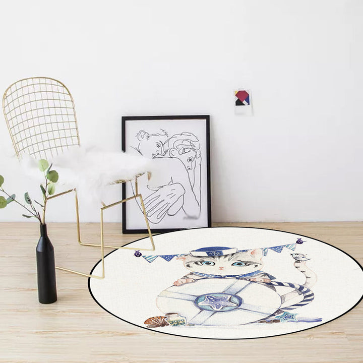Lisslune | Cute Kids Rug in White Animal Owl Rabbit Sloth Pattern Rug Polyester Non-Slip Washable Rug for the Children's Room