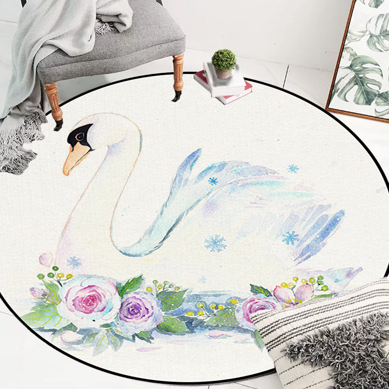 Lisslune | Cute Kids Rug in White Animal Owl Rabbit Sloth Pattern Rug Polyester Non-Slip Washable Rug for the Children's Room