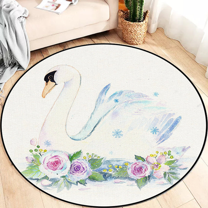 Lisslune | Cute Kids Rug in White Animal Owl Rabbit Sloth Pattern Rug Polyester Non-Slip Washable Rug for the Children's Room
