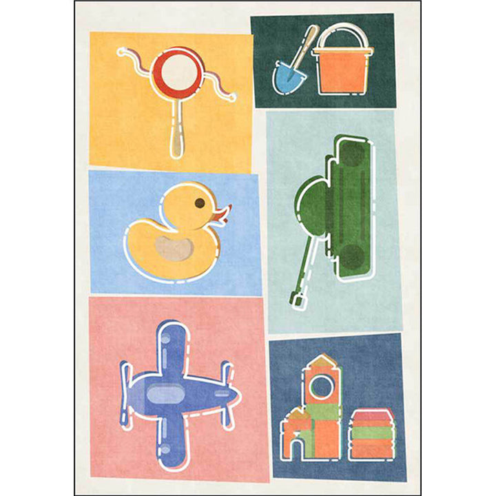 Lisslune | Unique children's carpet Colorful cars & roads Duck tank Plane pattern carpet Polyester Pet-friendly carpet for the children's room