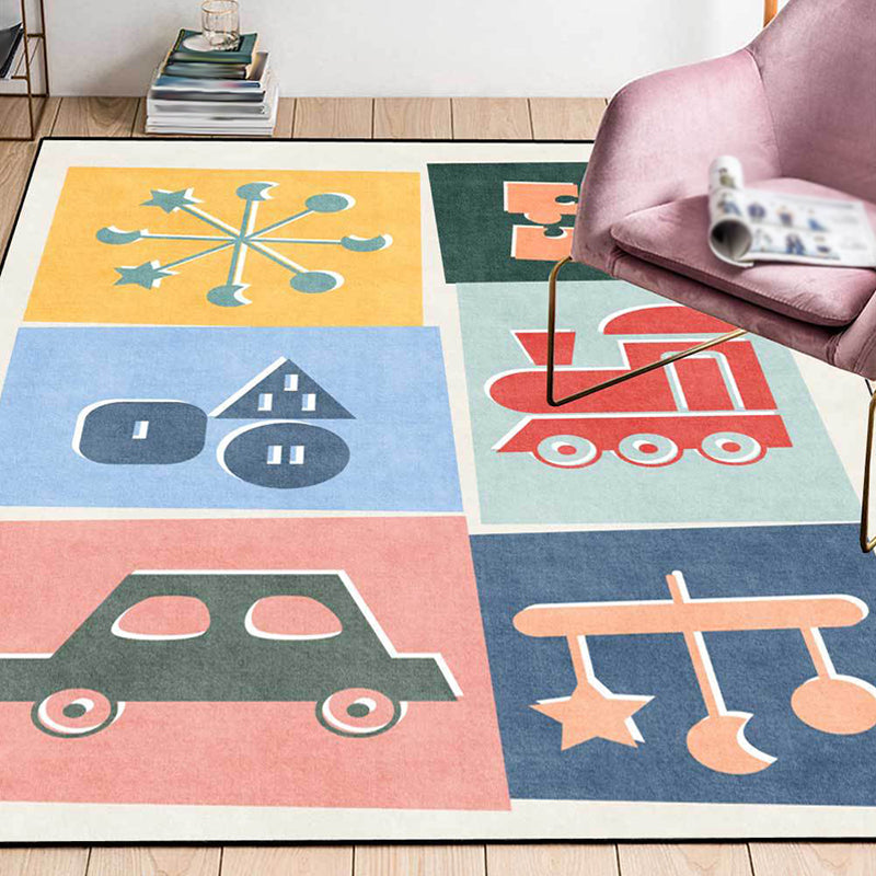 Lisslune | Unique children's carpet Colorful cars & roads Duck tank Plane pattern carpet Polyester Pet-friendly carpet for the children's room