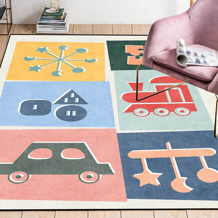Lisslune | Unique children's carpet Colorful cars & roads Duck tank Plane pattern carpet Polyester Pet-friendly carpet for the children's room