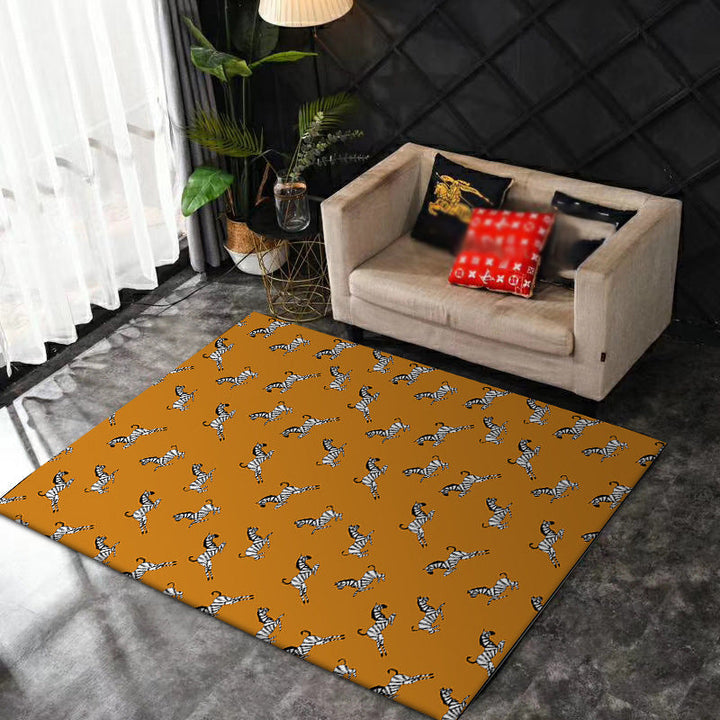 Lisslune | Orange Children's Room Rug Children's Animal Zebra Pattern Rug Polyester Stain Resistant Rug