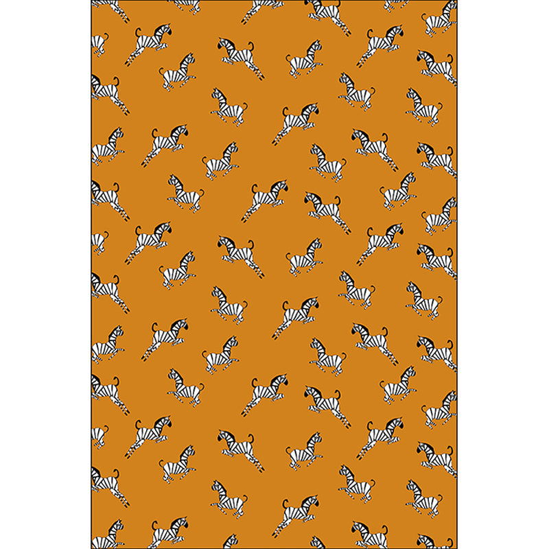 Lisslune | Orange Children's Room Rug Children's Animal Zebra Pattern Rug Polyester Stain Resistant Rug
