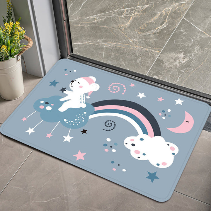 Lisslune | Stylish Children's Rug in Pink and Purple Animal Swan Dog Bear Pattern Rug Polyester Pet-Friendly Carpet for Children's Room