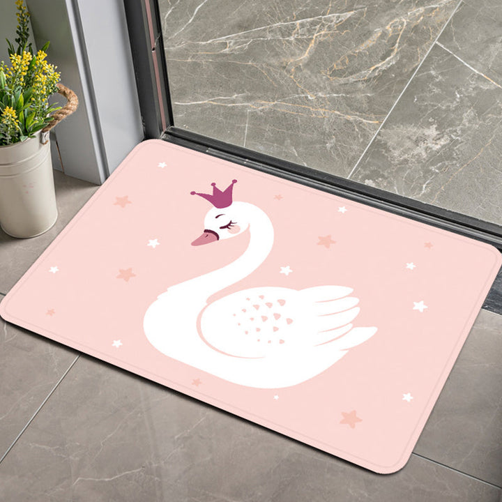 Lisslune | Stylish Children's Rug in Pink and Purple Animal Swan Dog Bear Pattern Rug Polyester Pet-Friendly Carpet for Children's Room