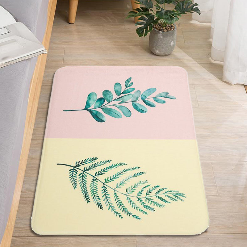 Lisslune | Casual Kids Rug in Pink and Yellow Botanical Cactus Aloe Pattern Rug Polyester Non-Slip Rug for the Children's Room