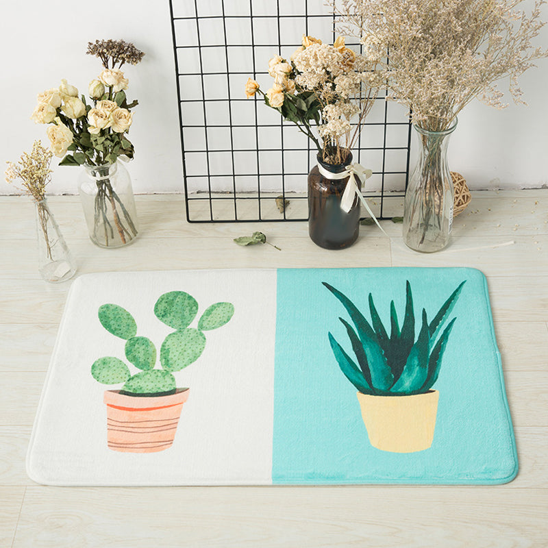 Lisslune | Casual Kids Rug in Pink and Yellow Botanical Cactus Aloe Pattern Rug Polyester Non-Slip Rug for the Children's Room