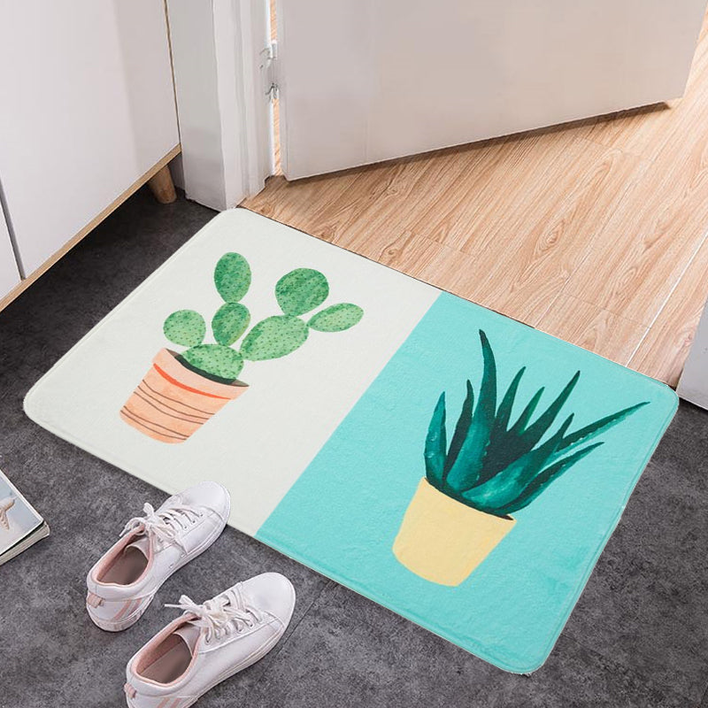 Lisslune | Casual Kids Rug in Pink and Yellow Botanical Cactus Aloe Pattern Rug Polyester Non-Slip Rug for the Children's Room
