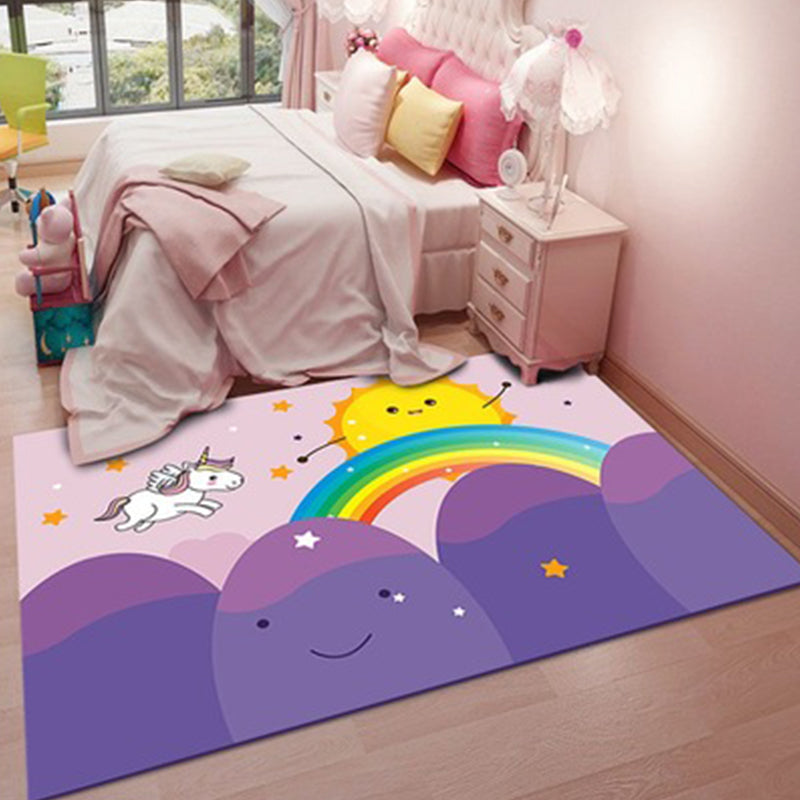 Lisslune | Stylish children's rug in pink animal unicorn cat rabbit pattern rug polyester pet-friendly rug for the children's room