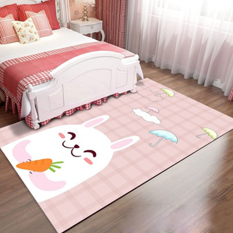 Lisslune | Stylish children's rug in pink animal unicorn cat rabbit pattern rug polyester pet-friendly rug for the children's room