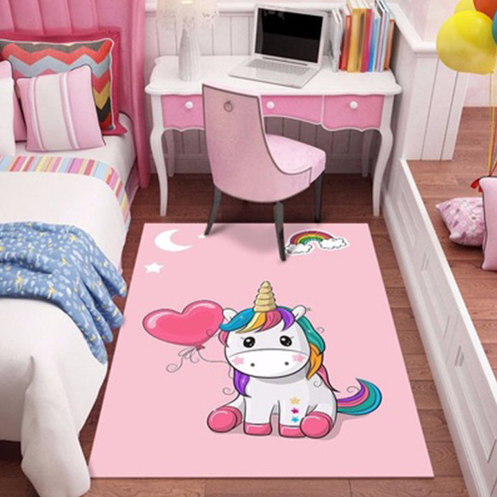 Lisslune | Stylish children's rug in pink animal unicorn cat rabbit pattern rug polyester pet-friendly rug for the children's room