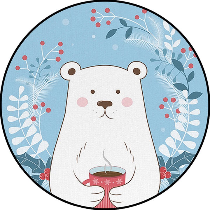 Lisslune | Kids Bedroom Carpet in Blue Animal Bear Leaf Drink Print Carpet Polyester Anti-Slip Back Carpet