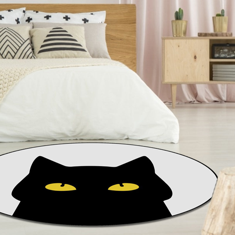Lisslune | Gray Children's Room Rug Children Animal Cat Funny Facial Expression Pattern Area Rug Polyester Stain Resistant Rug