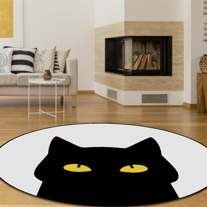 Lisslune | Gray Children's Room Rug Children Animal Cat Funny Facial Expression Pattern Area Rug Polyester Stain Resistant Rug