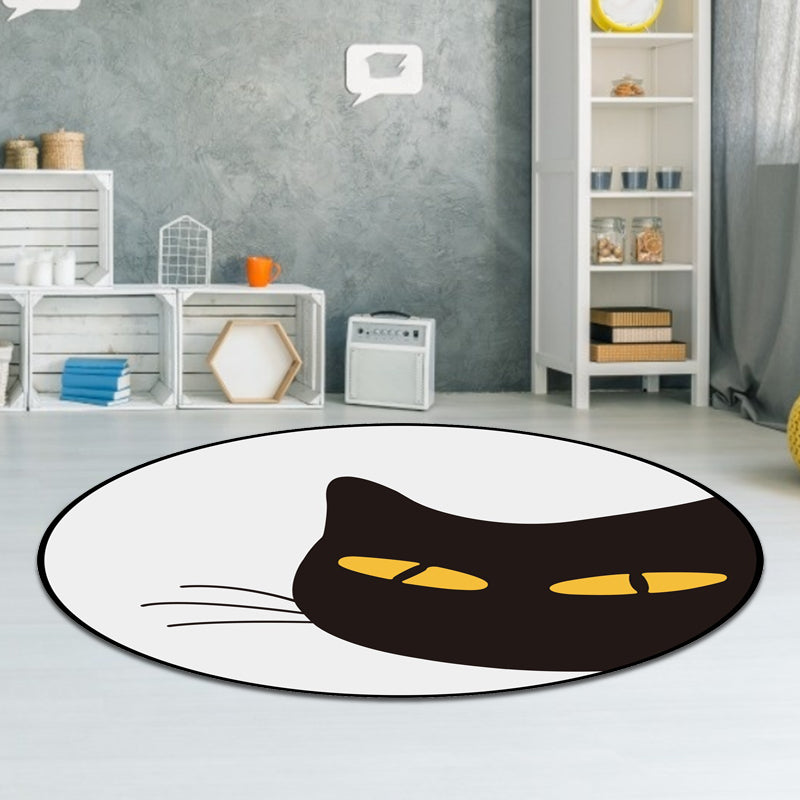 Lisslune | Gray Children's Room Rug Children Animal Cat Funny Facial Expression Pattern Area Rug Polyester Stain Resistant Rug