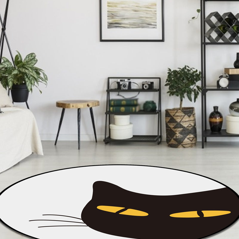 Lisslune | Gray Children's Room Rug Children Animal Cat Funny Facial Expression Pattern Area Rug Polyester Stain Resistant Rug