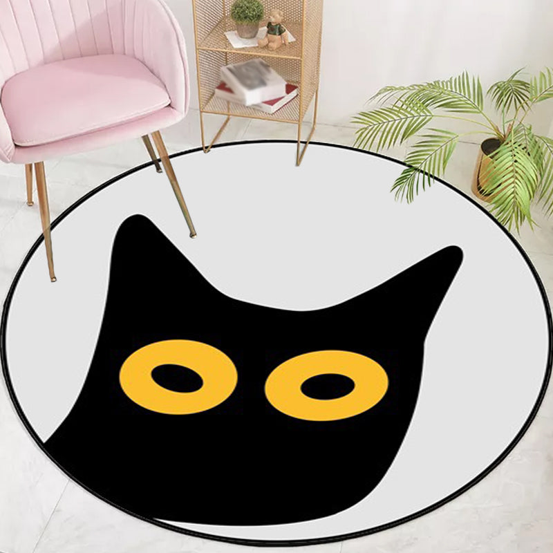 Lisslune | Gray Children's Room Rug Children Animal Cat Funny Facial Expression Pattern Area Rug Polyester Stain Resistant Rug