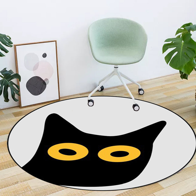 Lisslune | Gray Children's Room Rug Children Animal Cat Funny Facial Expression Pattern Area Rug Polyester Stain Resistant Rug