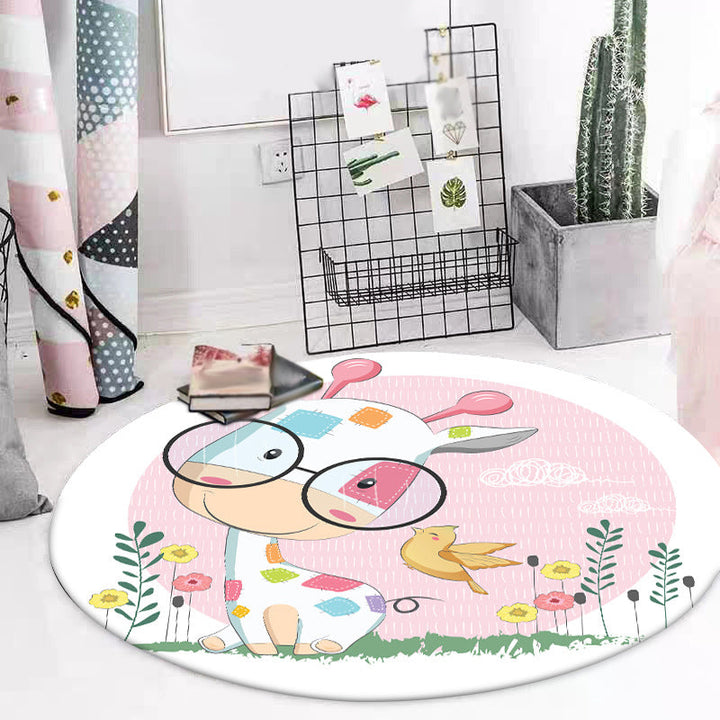 Lisslune | Blue and Pink Children's Room Carpet Child Animal Horse Rabbit Pattern Carpet Polyester Non-Slip Back Carpet