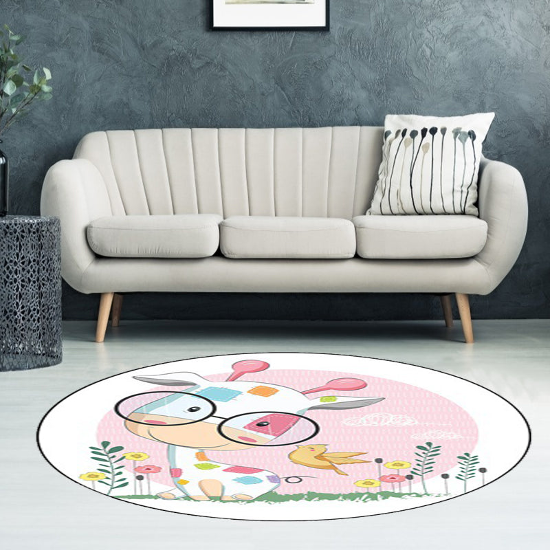 Lisslune | Blue and Pink Children's Room Carpet Child Animal Horse Rabbit Pattern Carpet Polyester Non-Slip Back Carpet