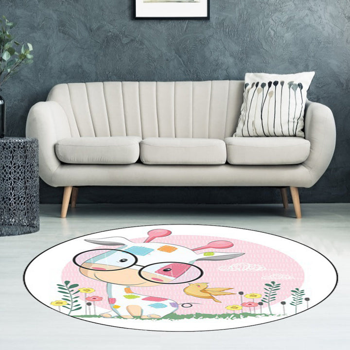Lisslune | Blue and Pink Children's Room Carpet Child Animal Horse Rabbit Pattern Carpet Polyester Non-Slip Back Carpet
