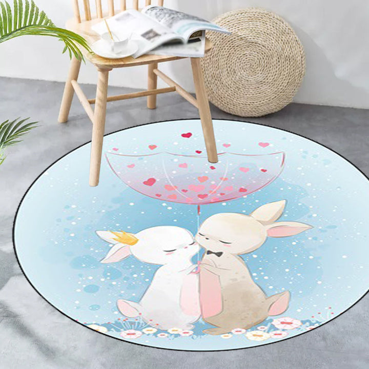 Lisslune | Blue and Pink Children's Room Carpet Child Animal Horse Rabbit Pattern Carpet Polyester Non-Slip Back Carpet