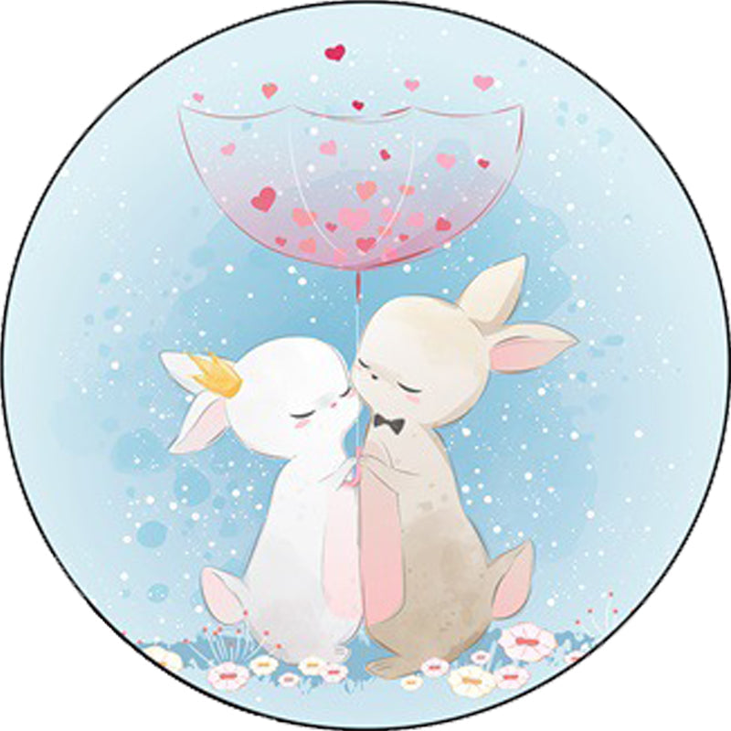 Lisslune | Blue and Pink Children's Room Carpet Child Animal Horse Rabbit Pattern Carpet Polyester Non-Slip Back Carpet