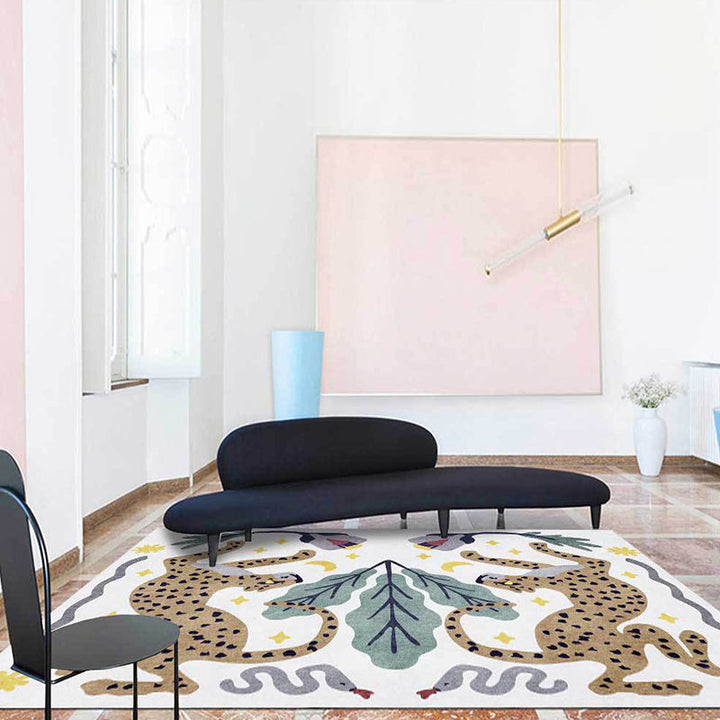 Lisslune | Unique Kids Rug in Black and White Animal Leopard Snake Leaf Pattern Rug Polyester Stain Resistant Carpet for Children's Room