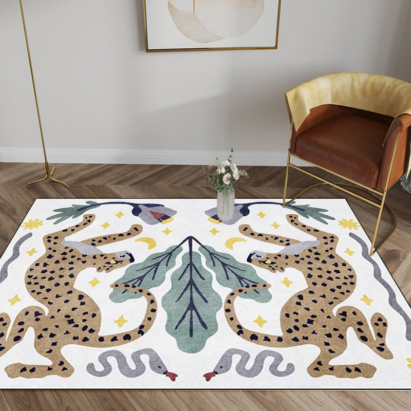 Lisslune | Unique Kids Rug in Black and White Animal Leopard Snake Leaf Pattern Rug Polyester Stain Resistant Carpet for Children's Room