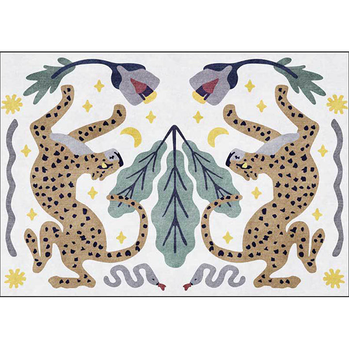 Lisslune | Unique Kids Rug in Black and White Animal Leopard Snake Leaf Pattern Rug Polyester Stain Resistant Carpet for Children's Room