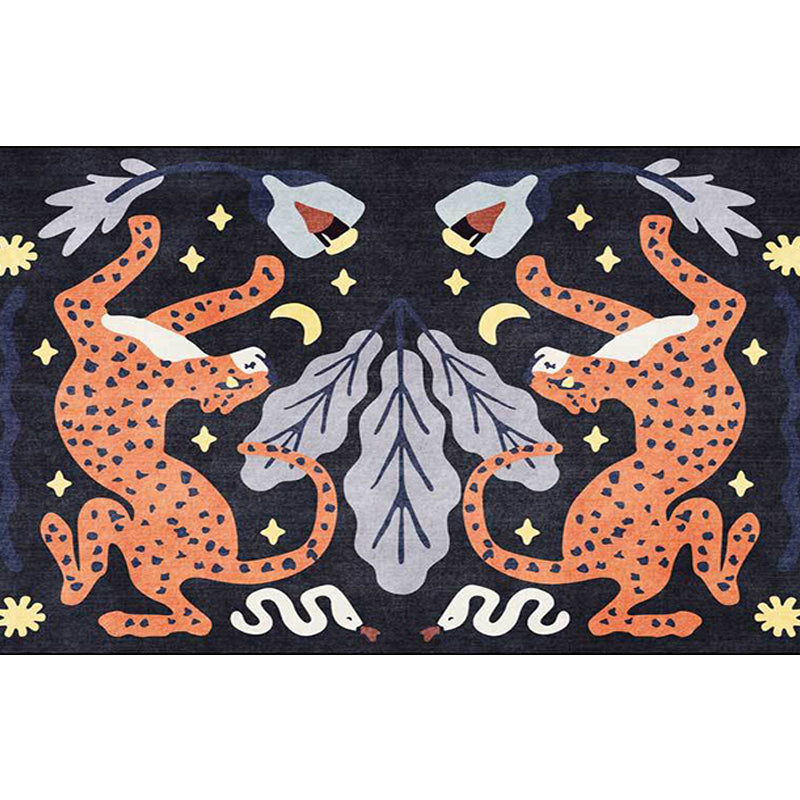 Lisslune | Unique Kids Rug in Black and White Animal Leopard Snake Leaf Pattern Rug Polyester Stain Resistant Carpet for Children's Room
