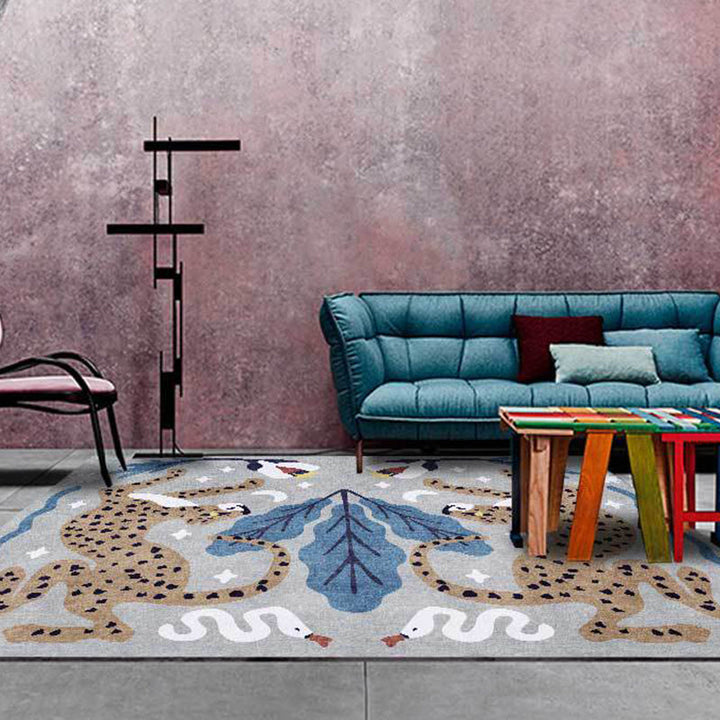 Lisslune | Unique Kids Rug in Black and White Animal Leopard Snake Leaf Pattern Rug Polyester Stain Resistant Carpet for Children's Room