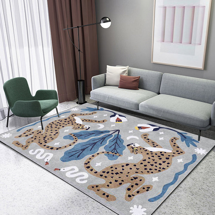 Lisslune | Unique Kids Rug in Black and White Animal Leopard Snake Leaf Pattern Rug Polyester Stain Resistant Carpet for Children's Room