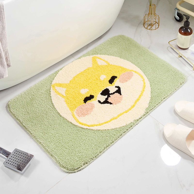 Lisslune | Green Children's Room Rug Kids Animal Dog Circle Pattern Area Rug Polyester Non-Slip Background Carpet
