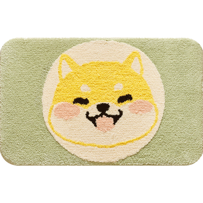 Lisslune | Green Children's Room Rug Kids Animal Dog Circle Pattern Area Rug Polyester Non-Slip Background Carpet